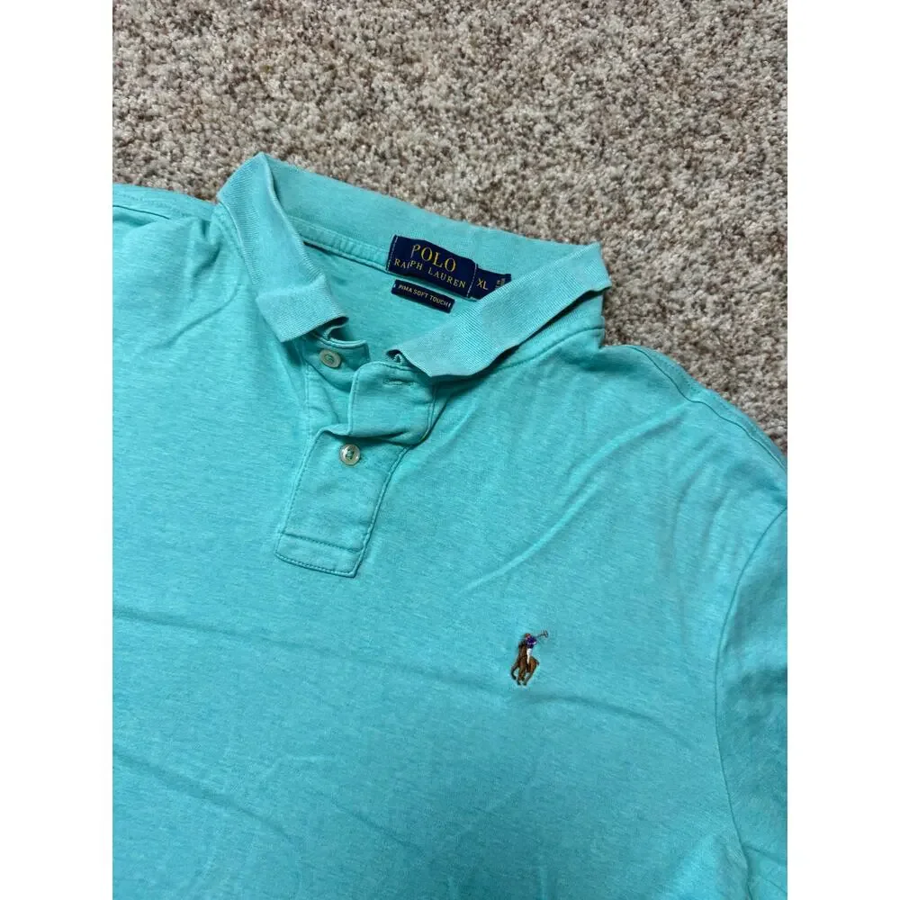 Polo Ralph Lauren Pima Soft Touch Polo Shirt Mens XL AQUA Cotton Pony Tee